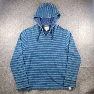 Lucky Brand True indigo Blue Striped Knit Pullover Hoodie Mens Size XL